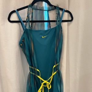 Nike Tennis Dress, aqua tulle/yellow, Size Small